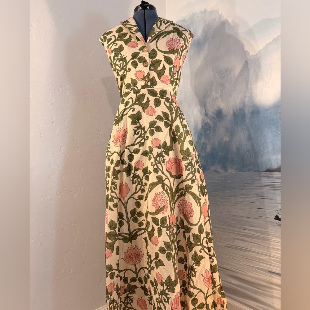 Elegant Floral Maxi Dress - Cream and Pink #124